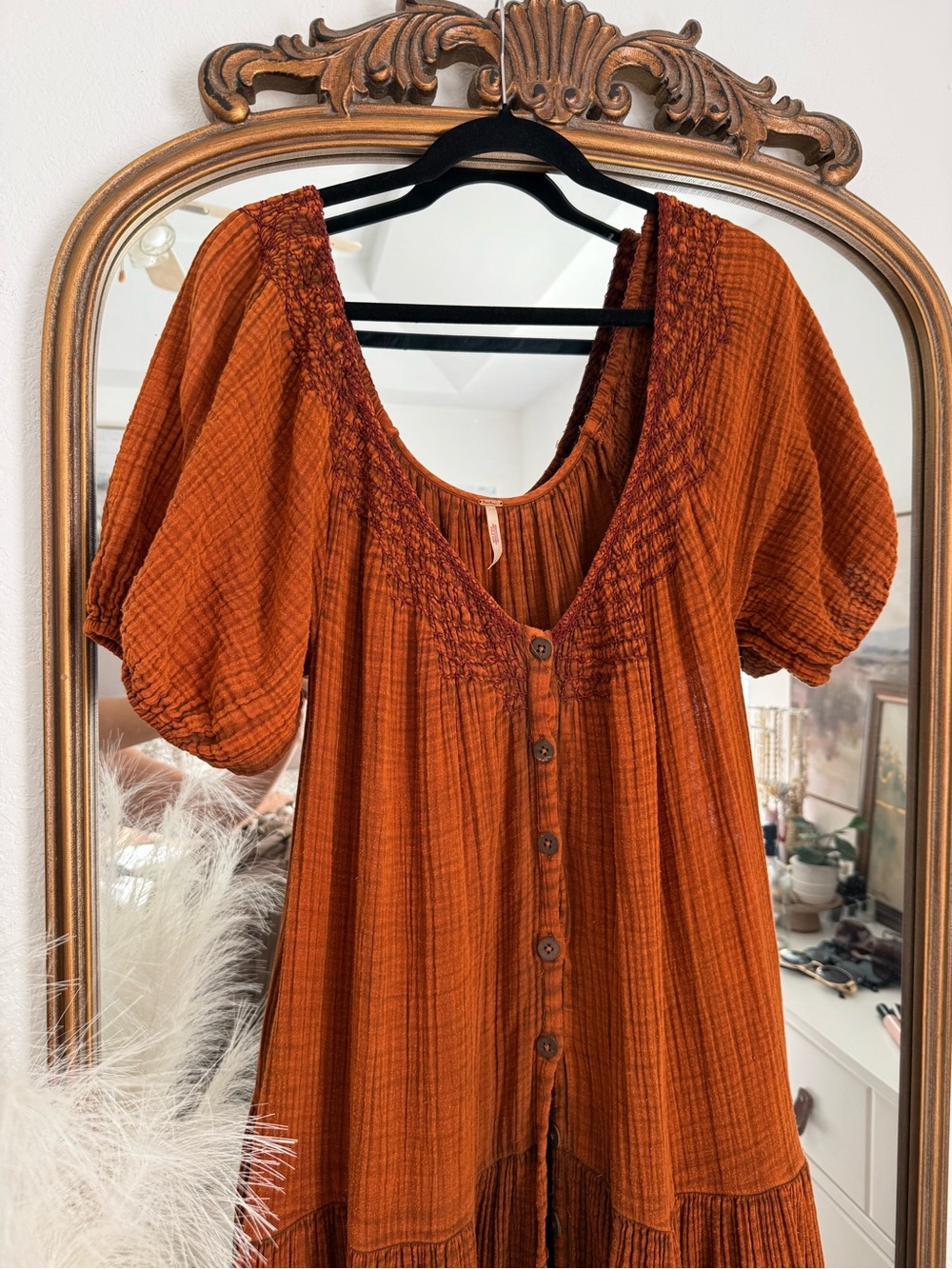Free People Burnt Orange Button-Front Maxi Dress - Picture 2 of 3